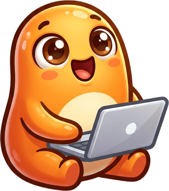 Hupzi, our mascot, working on a laptop